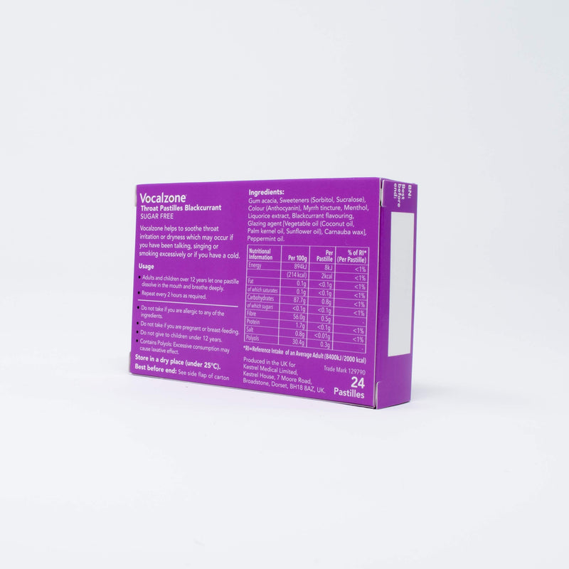 Vocalzone Throat Pastilles Blackcurrant Sugar Free 3 Packs 24- for Sore Throats and Hoarseness When Overusing Your Voice. Produced and Sold in The United Kingdom Since 1912. - NewNest Australia