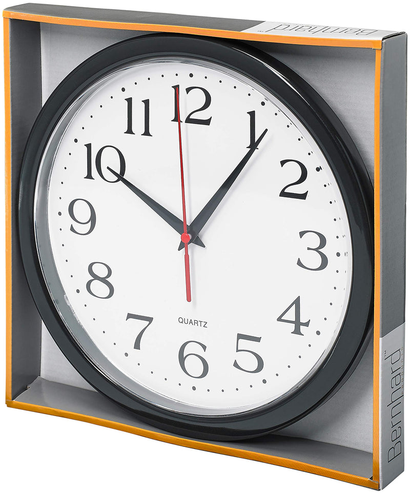 NewNest Australia - Bernhard Products Black Wall Clock Silent Non Ticking - 10 Inch Quality Quartz Battery Operated Round Easy to Read Home/Office/Classroom/School Clock 10 Inch Black 