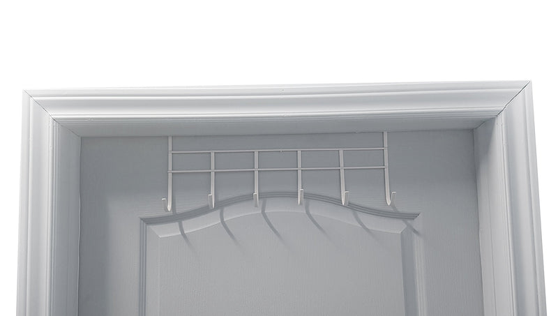 NewNest Australia - Over The Door Hook, Organizer Rack, Hanging for Coats, Hats, Robes, Towels, 6-Hooks, Vinyl Coated White. 1 