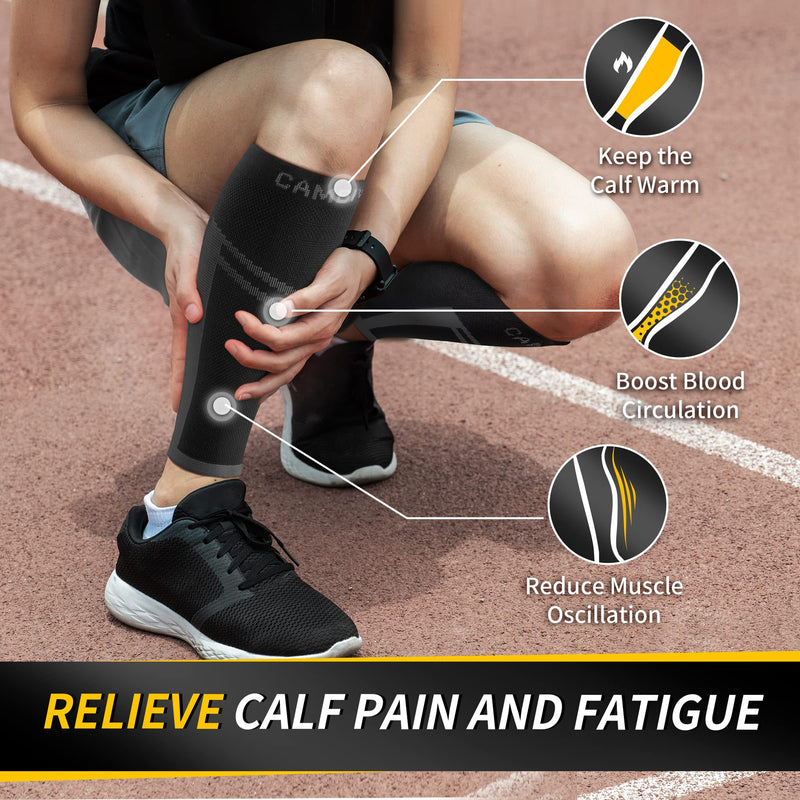 CAMBIVO Calf Compression Sleeve Men and Women, Footless Compression Socks for Calf Support, Shin Splints Support, Running, Sports, Flight, Hiking, Marathon(PAIR) L-XL Black (2 Pack) - NewNest Australia