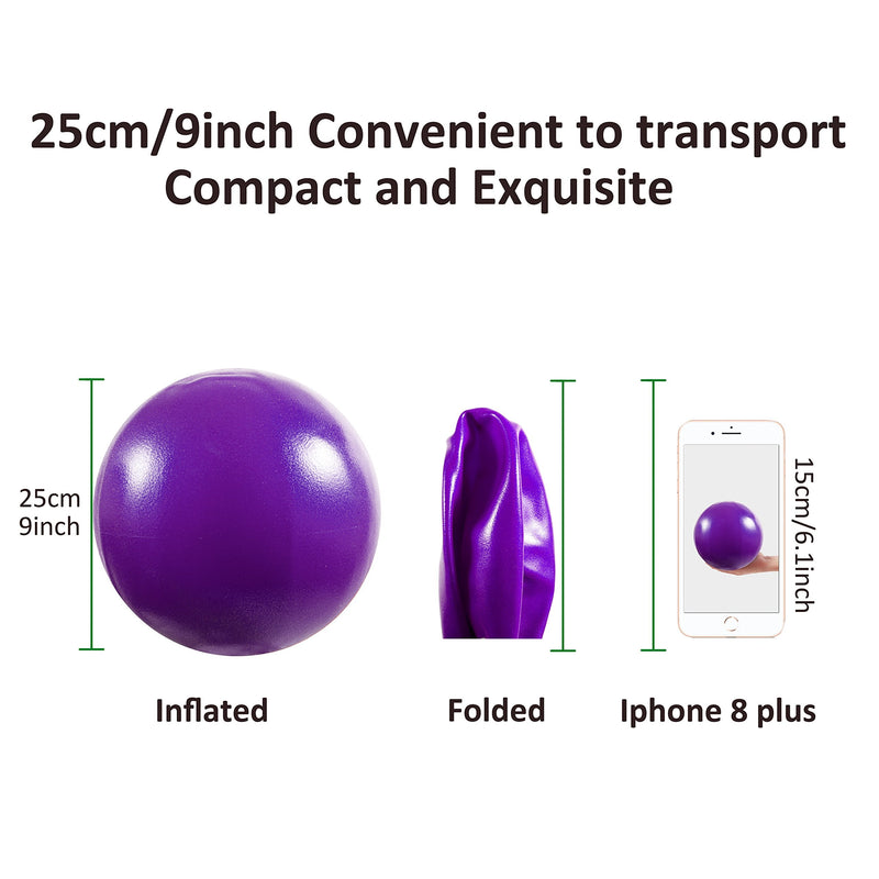 Vaupan Mini Exercise Ball, 9 Inch Small Gym Ball with Inflatable Straw for Yoga, Pilates, Stability, Barre, Physical Therapy, Stretching and Core Training, Improves Balance, Strength Purple - NewNest Australia