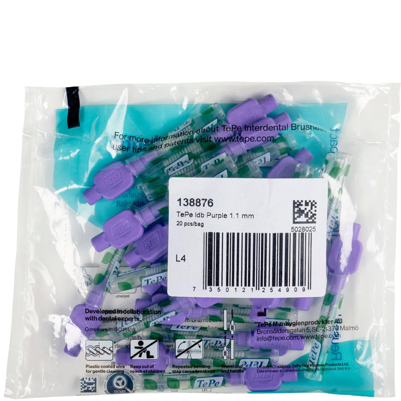 TePe interdental brush purple (ISO size 6: 1.1 mm) / 1 x 20 pieces / For easy and thorough cleaning of the spaces between teeth - NewNest Australia