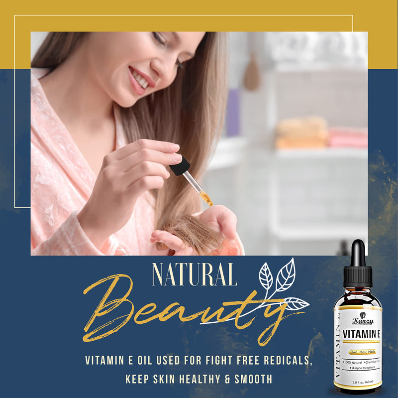 Kanzy Vitamin E Oil for Face & Skin 100% Naturally Sourced Plant-Based Organic Pure Vitamin E Oil for Hair d-Alpha-tocopherol Body Oil for Women & Men, Strengthens & Moisturizes Nails 60ml Body Oil - NewNest Australia