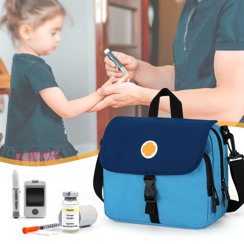 CURMIO Insulin Cooler Travel Case for Kids, Portable Diabetic Supplies Organizer with Insulated Pocket and Shoulder Strap for Insulin Pens and Diabetic Supplies, Blue - NewNest Australia