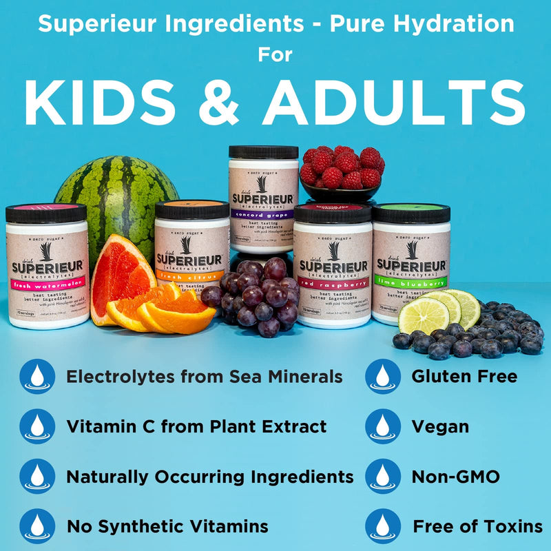 Superieur Electrolytes – Plant Based Electrolyte Supplement w/ Sea Minerals for Hydration & Recovery – Keto Friendly, Non-GMO, Zero Sugar, Vegan Healthy Sports Drink Powder – Citrus (70 Servings) - NewNest Australia