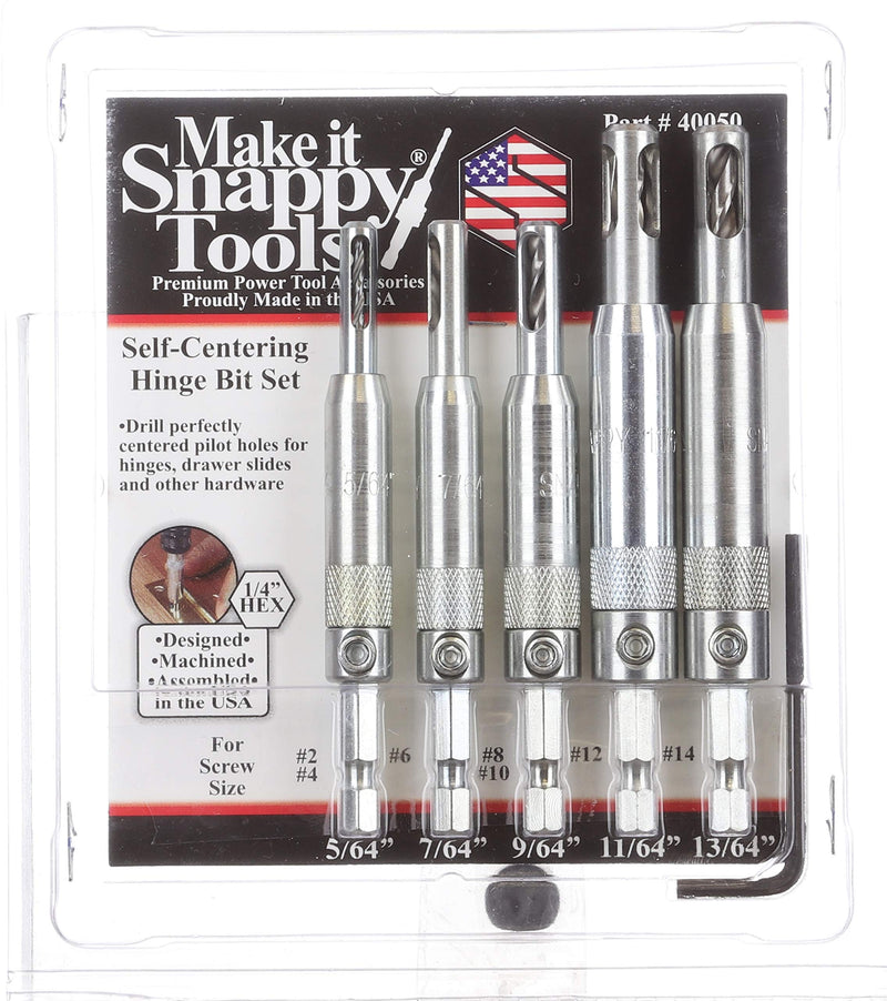 Snappy Tools 5pc Self Centering Hinge Drill Bit Set, Spring Loaded. Proudly Made in the USA. - NewNest Australia