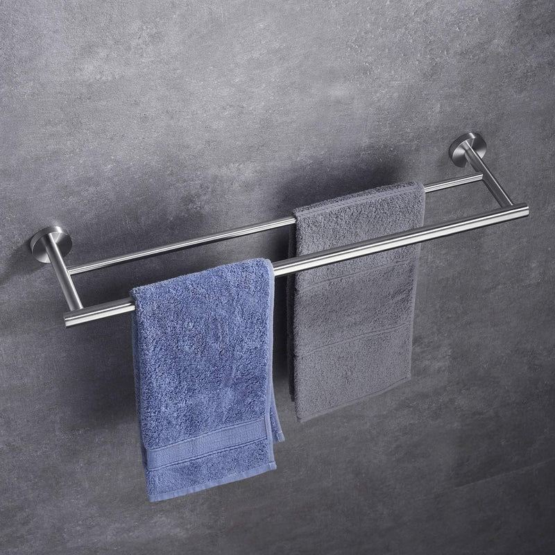 Hoooh Bathroom Double Towel Bar 24-Inch Stainless Steel Bath Towel Rack Holder Wall Mount Brushed Finish, A102L60-BN Brushed Steel - NewNest Australia