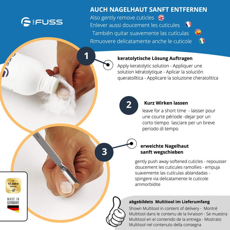 Callus remover Mr. Fuss® solution no. 4 - quickly emollient - 250ml Plus Pack Multi - against calluses, cuticles, pressure points, calluses with immediate effect in 10 minutes - NewNest Australia