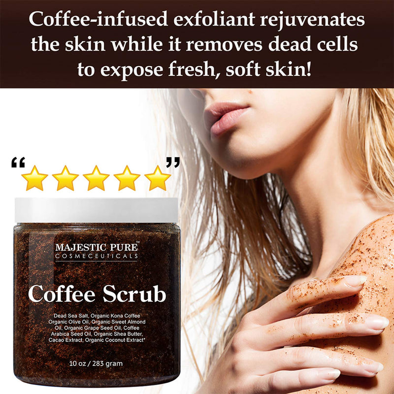 MAJESTIC PURE Arabica Coffee Scrub - All Natural Body Scrub for Skin Care, Stretch Marks, Acne & Cellulite, Reduce the Look of Spider Veins, Eczema, Age Spots & Varicose Veins - 10 Ounces - NewNest Australia