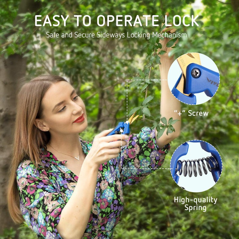 VIVOSUN 2-Pack Gardening Pruning Shear with Titanium Coated Curved Precision Blades Blue - NewNest Australia