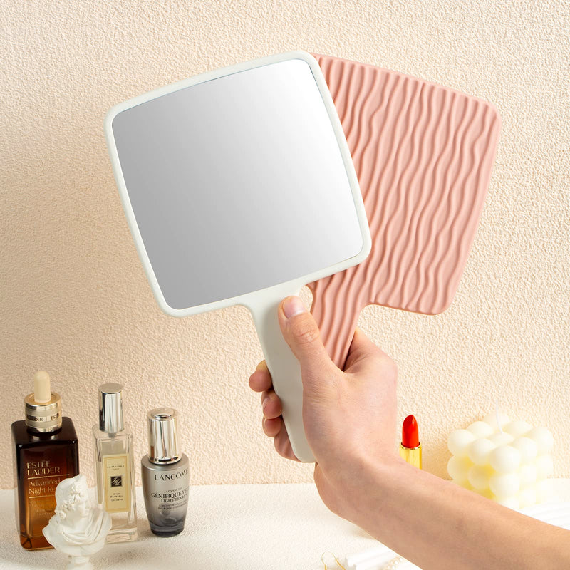Jasefa Hand Mirror, Handheld Mirror with Handle for Makeup, Portable Cute Hand held Mirror for Shaving, Travel Men & Women(White) Milk White - NewNest Australia