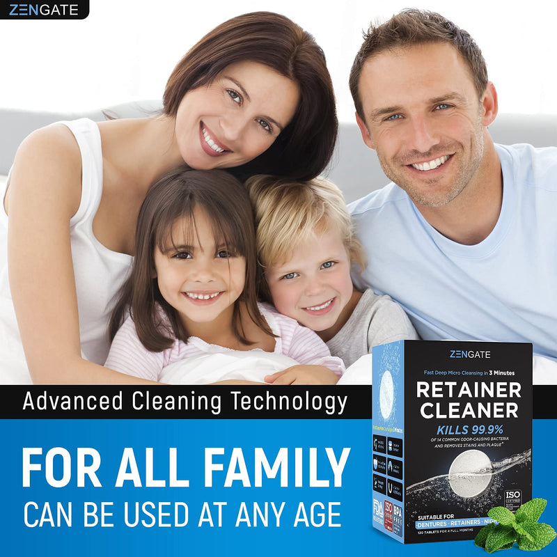 Retainer Cleaner - Denture Cleaning Tablets - Formulated in USA - Clean Mouth Guard, Aligner, Night Guard in 3 Minutes - 120 Tabs Big Pack - 4 Month Supply - Dental Cleanser for Teeth Appliances - NewNest Australia