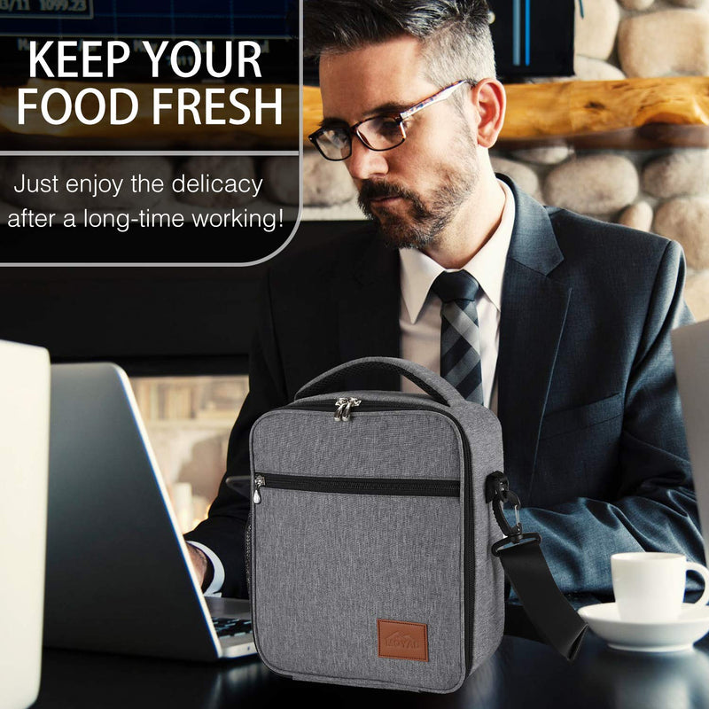 NewNest Australia - Lunch Box for Men Insulated Lunch Bag Work Mens Cooler Bag Reusable Thermal Lunch Pack with Strap for Adults 7L Heavy Duty Lunchboxes Small Food Storage Freezable Moyad - Grey Classic Grey 