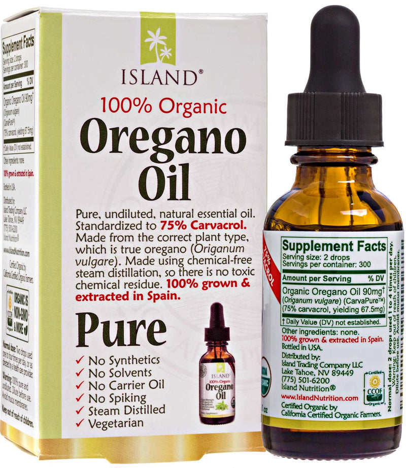 Oregano Oil Organic Liquid Drops - 100% Pure & Undiluted - USDA-Certified Organic (1 oz) 75% Carvacrol - Grown in Spain - Immune Support Supplement with Oil of Oregano by Island Nutrition - NewNest Australia