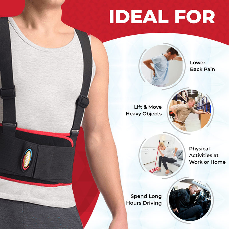 MAXAR Deluxe Work Belt, Lower Back Support Brace, Spring Metal Stays, Support Belt for Sciatica, Herniated Disc, Lumbosacral Back Pain Relief & Heavy Lifting, IBS-3000 Small, Black - NewNest Australia
