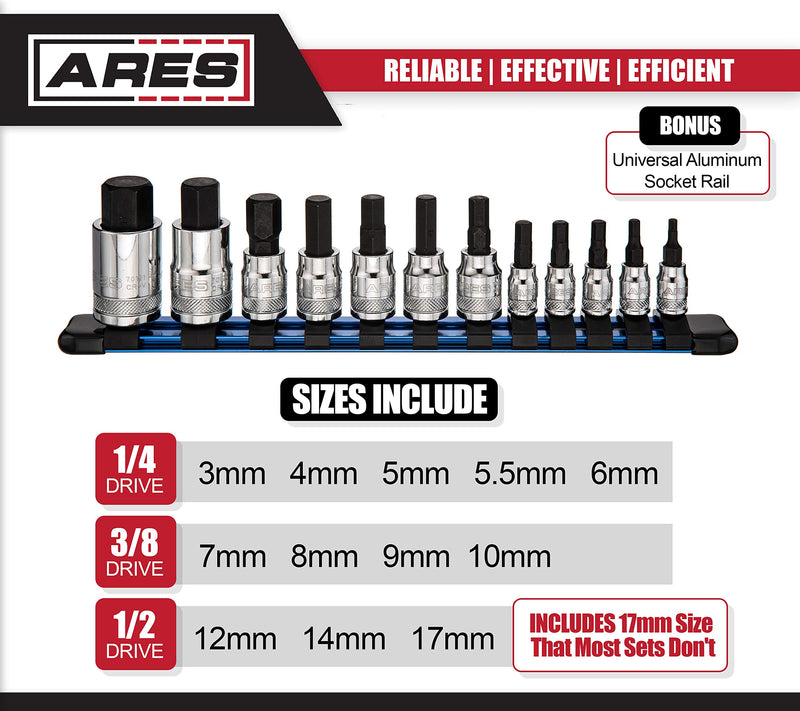 ARES 70108 - 12-Piece Metric Hex Bit Socket Set - Chrome Vanadium Sockets with S2 Alloy Bits - Includes Aluminum Socket Organizer 12pc Metric Hex Bit Socket Set - NewNest Australia