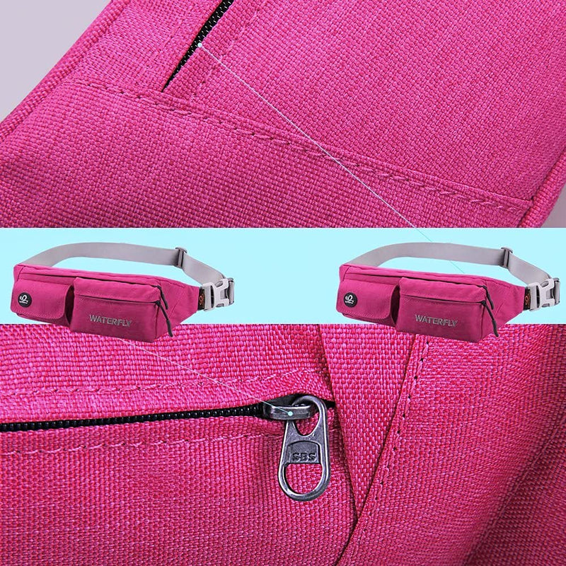 WATERFLY Fanny Pack for Women Men Water Resistant Small Waist Pouch Slim Belt Bag with 4 Pockets for Running Travelling Hiking Walking Lightweight Crossbody Chest Bag Fit All Phones Rose Red - NewNest Australia
