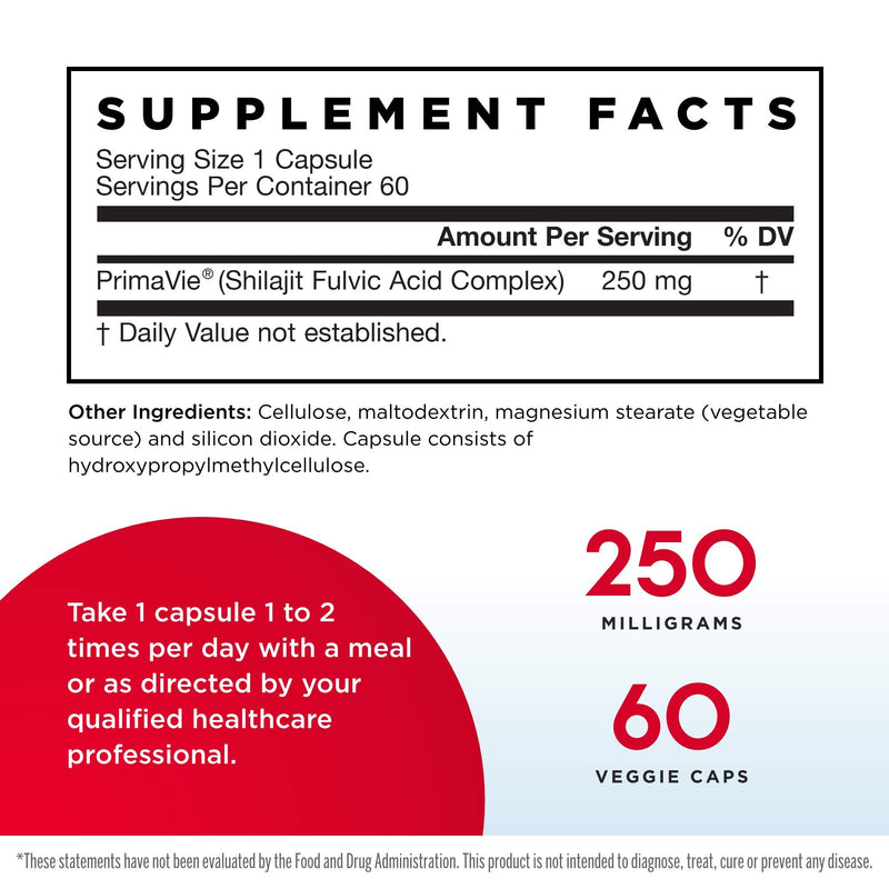 Jarrow Formulas Shilajit Fulvic Acid Complex 250 mg - 60 Veggie Caps - Supports Energy Production, Mitochondrial Function & Co-Q10 Activity - Gluten Free - 60 Servings - NewNest Australia