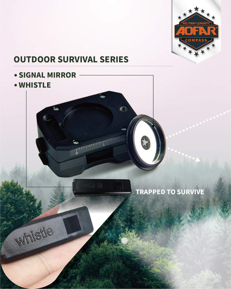 AOFAR Lensatic Sighting Military Compass AF-4090, Aluminum Alloy Material is Lighter, Functional with Signal Mirror Whistle Fishing Hook for Hiking, Camping, Fishing, Mountaineering, Boating, Pouch - NewNest Australia