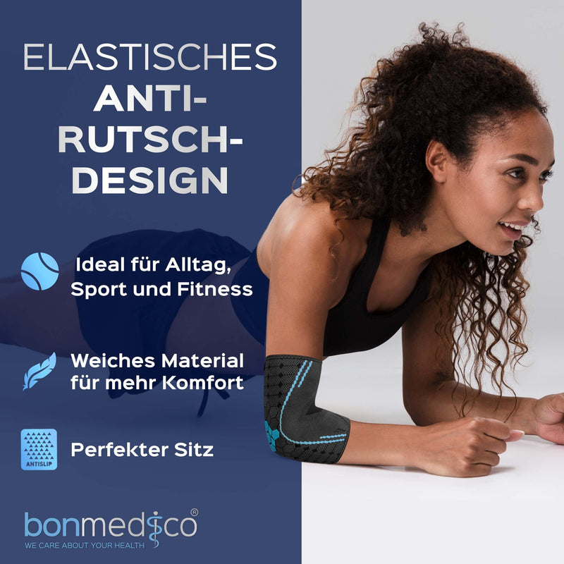 bonmedico Professional Elbow Bandage Kusano for Men and Women - Elbow Bandage for Left/Right - Supports Joints and Muscles - Elbow Pads - 1 Piece, Grey, M - NewNest Australia