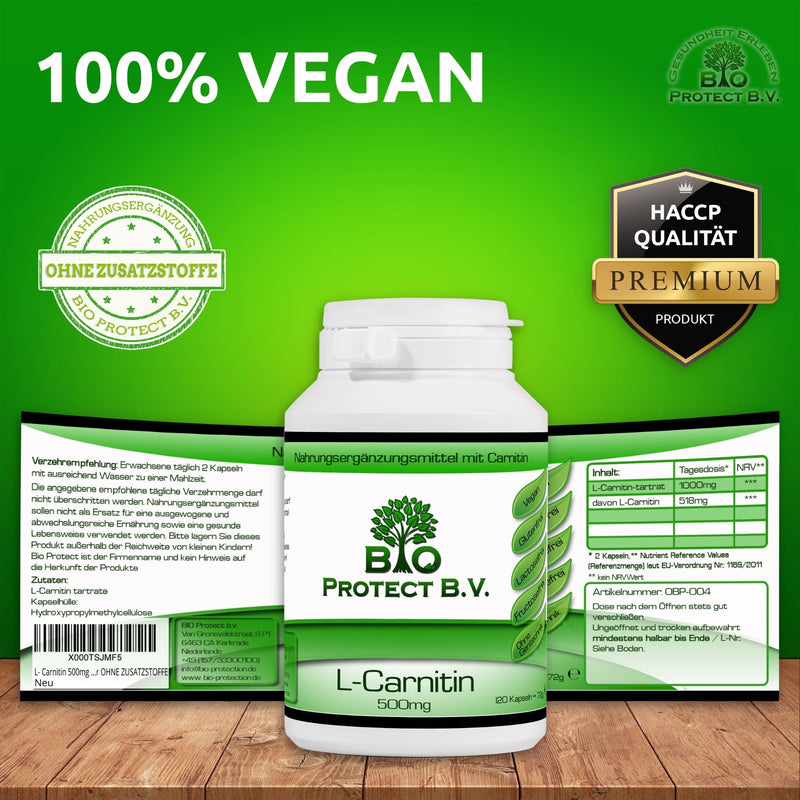 BIO Protect Premium L-Carnitine 500mg - 120 capsules - High dosage - No additives - Laboratory tested - High dosage - Vegan - Bio Protect - NewNest Australia
