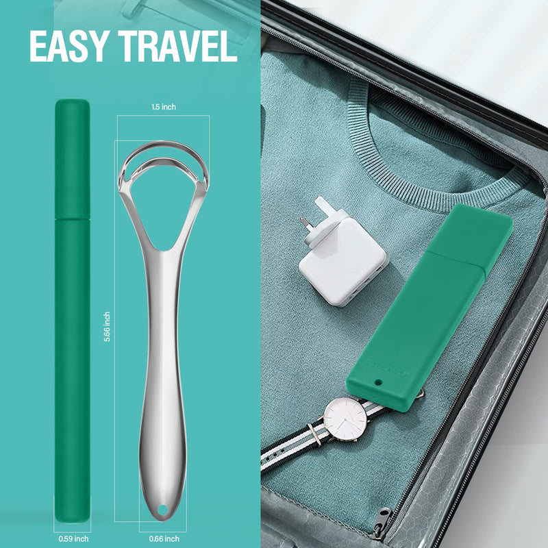 Ronavo Tongue Scraper, 2023 New Upgrade, With Double Scraper Head (Travel Case Included), Stainless Steel Tongue Cleaner, Bad Breath Away, Improves Oral Hygiene, Easy To Clean Silver - NewNest Australia