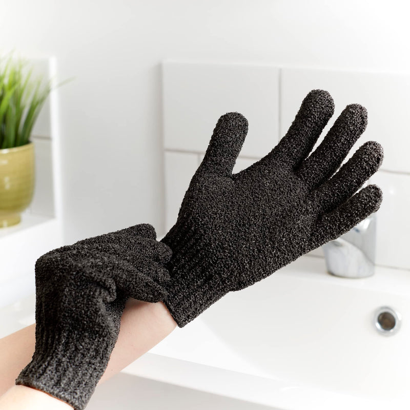 TEMPLE SPRING - Peeling glove, peeling glove made of bamboo, peeling gloves, bath sponge natural, sauna glove, body sponge natural ingrown hair/dead skin cells (black) - NewNest Australia