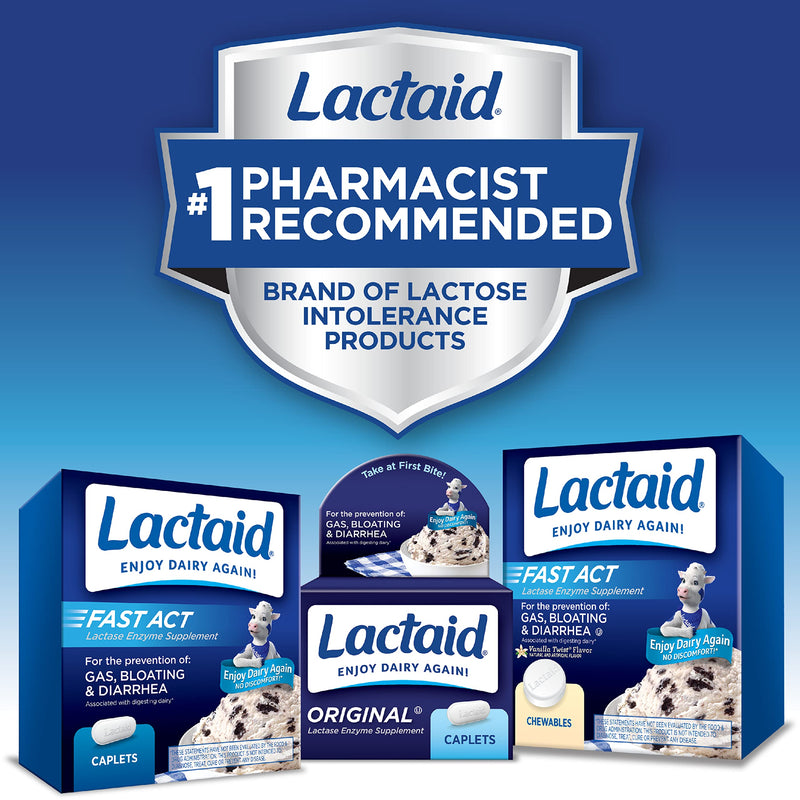Lactaid Original Strength Lactose Intolerance Relief Caplets with Natural Lactase Enzyme, Dietary Supplement to Help Prevent Gas, Bloating & Diarrhea Due to Lactose Sensitivity, 120 ct - NewNest Australia