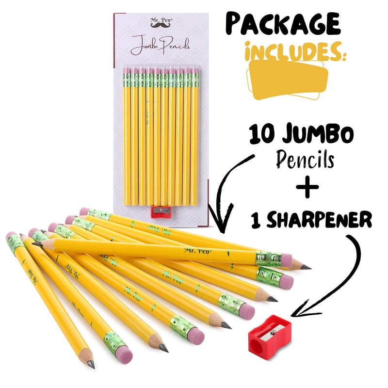 Mr. Pen- Jumbo Pencils, 10 Pencils and 1 Sharpener, Big Pencil, Fat Pencils, Jumbo Pencils for Preschoolers, Fat Pencils for Kindergarten, Thick Pencils, Big Pencils for Preschoolers, Large Pencil. - NewNest Australia