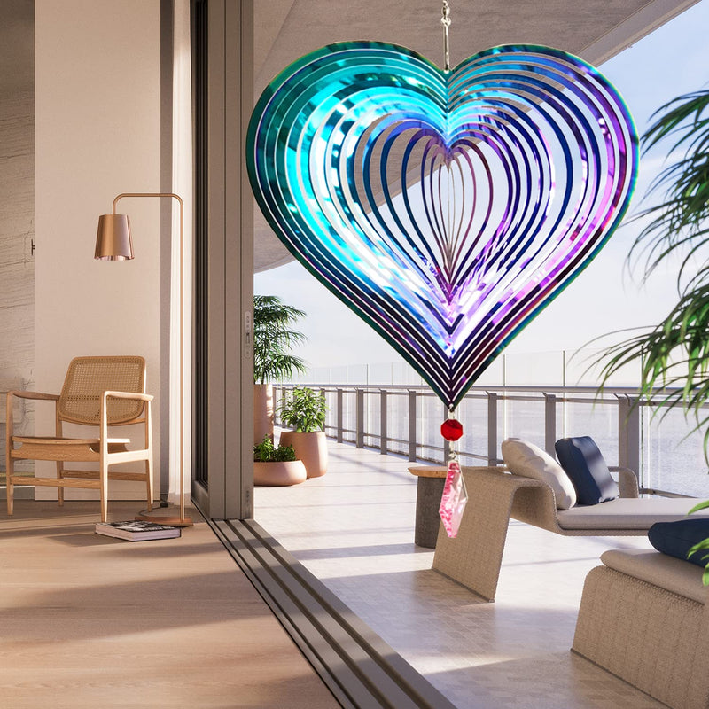 Dinoneyi Wind Spinner Outdoor Metal 3D Wind Spinner Hanging Yard Garden Decor Gifts Stainless Steel Heart Pattern Spinners with 360° Rotating Hook - NewNest Australia