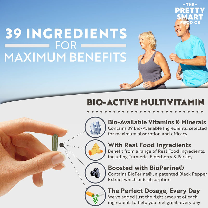 Powerful Multivitamins and Minerals - Multivitamin Tablets for Men & Women - Highly Bioavailable Vitamins & Minerals - 38 Ingredients & Herbal Extracts - 120 Easy to Swallow Capsules - Made in The UK - NewNest Australia