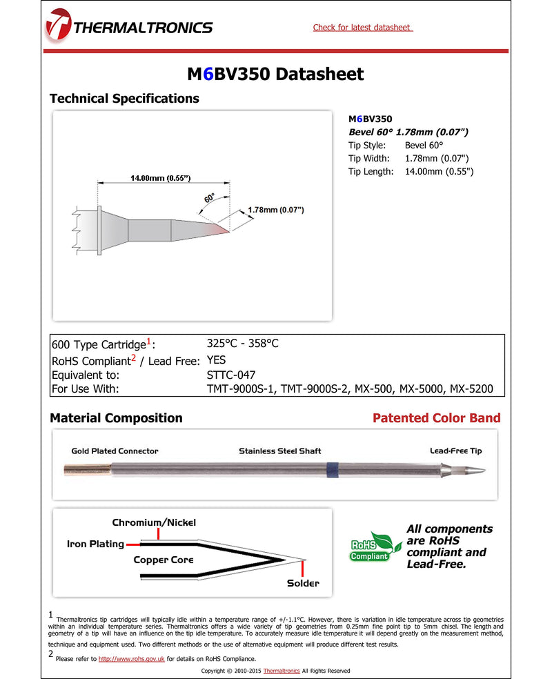 Thermaltronics M6BV350 Bevel 60deg 1.78mm (0.07in) interchangeable for Metcal STTC-047 - NewNest Australia