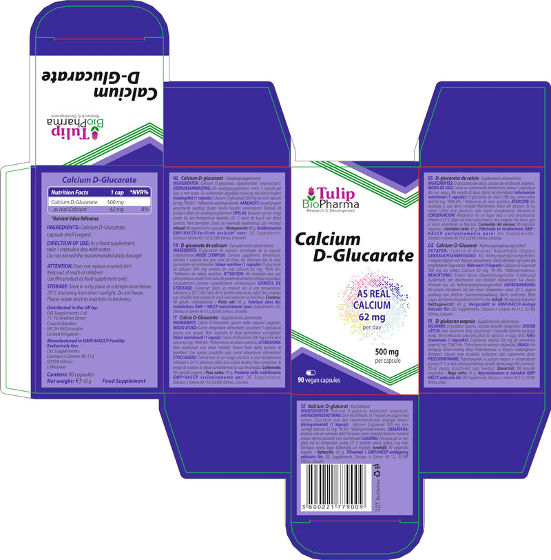 Tulip BioPharma Calcium D-Glucarate 500mg 90 capsules, laboratory tested | High strength | Without fillers or bulkers | Gluten, GMO free - NewNest Australia