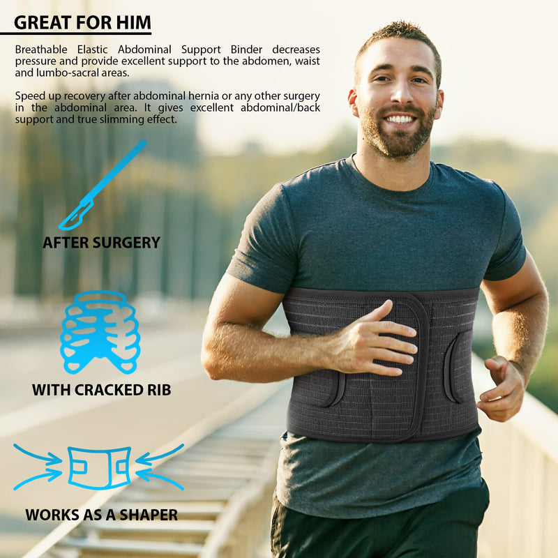 ORTONYX Breathable 9.5" Abdominal Binder/Postpartum Postoperative Wrap/Abdomen Hernia Support Belt for Men and Women - XXL (42"-48") Black 2X-Large (42"-48") - NewNest Australia