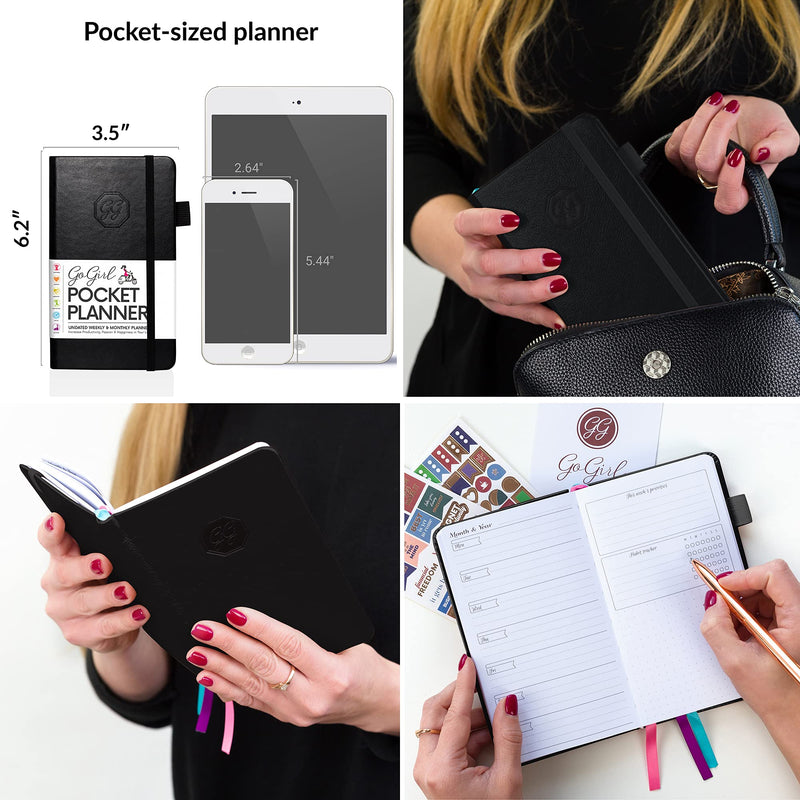 GoGirl Planner and Organizer for Women – Pocket Size Weekly Planner, Goals Journal & Agenda to Improve Time Management, Productivity & Live Happier. Undated – Start Anytime, Lasts 1 Year - Black Pocket (3.5'' x 6.2'') - NewNest Australia