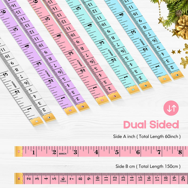 Tape Measure, iBayam Measuring Tape for Body Weight Loss Fabric Sewing Tailor Cloth Vinyl Measurement Craft Supplies, 60-Inch Soft Double Scale Ruler, 5-Pack, Pastel Pink, Blue, Green, Purple, White - NewNest Australia