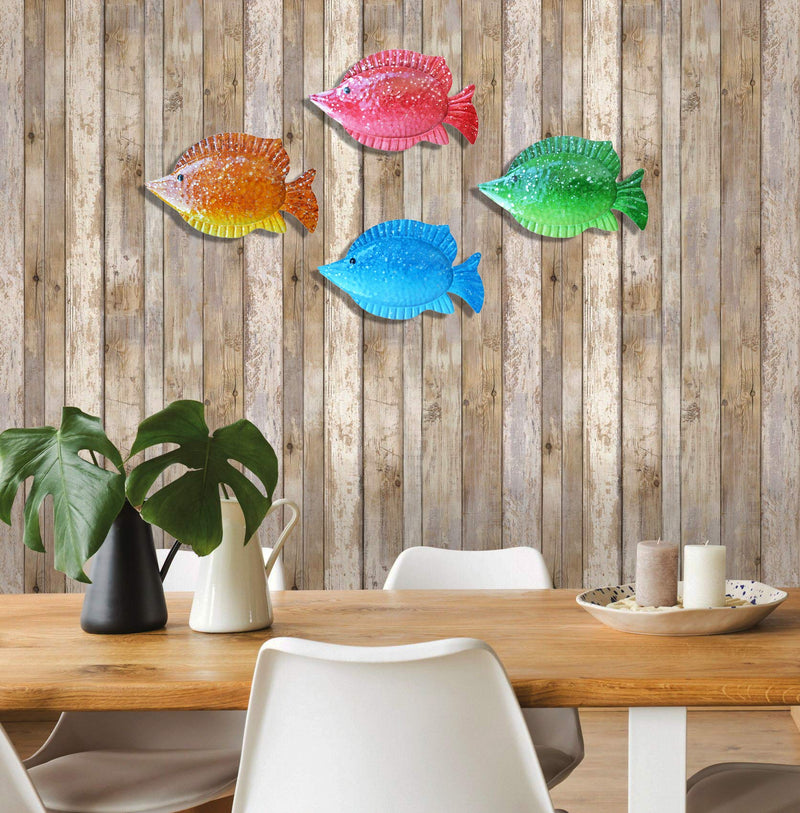 NewNest Australia - ShabbyDecor Coastal Ocean Sea Metal Fish Hanging Wall Art Decor Set of 4 for Outdoor or Indoor Fish Set of 4 