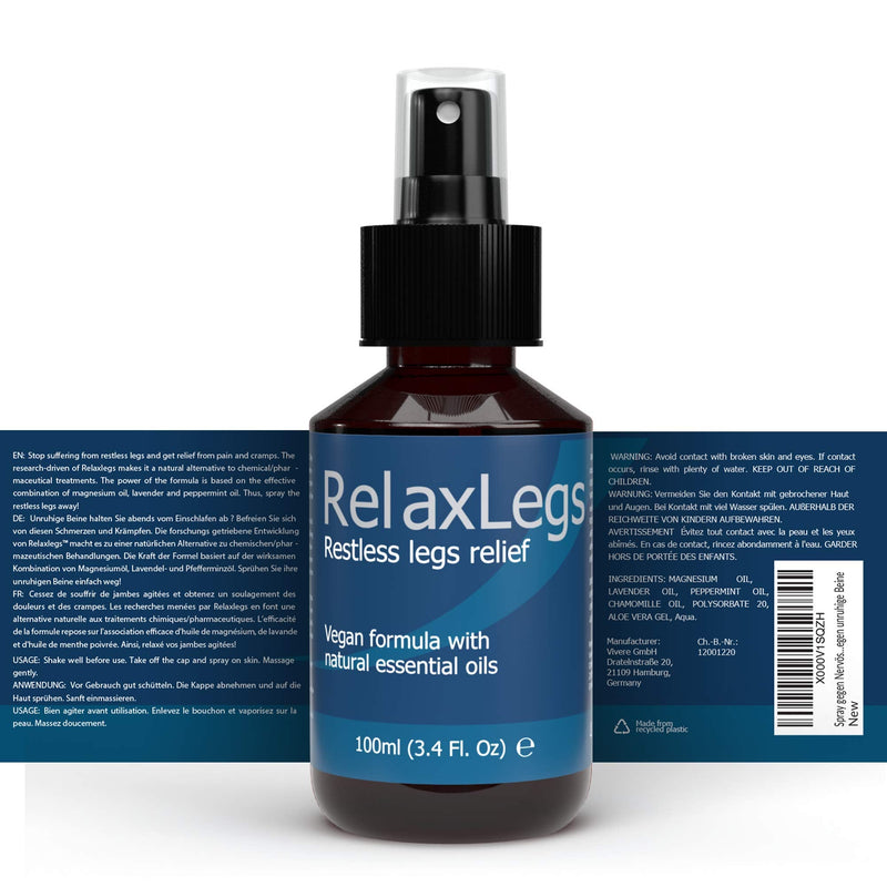 RelaxLegs Restless Legs Relief - Ideal Magnesium Spray for Restless Legs & Cramp Relief for Legs, Effective Muscle Relaxant For Leg Ache Relief, Swollen Legs Relief & Foot Spray for Tired Feet, 100ml - NewNest Australia