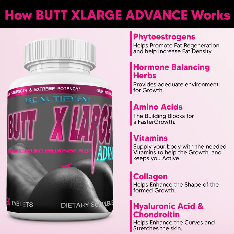 Butt X-Large Advance Butt Enlargement, Booty Enhancement. Butt Enhancer Pills. Fast Curved Bigger Glutes. 90 Tablets (Not a Butt Cream) - NewNest Australia