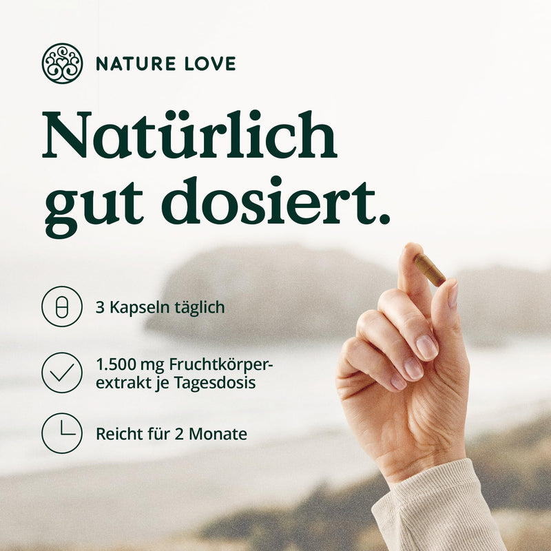 Nature Love Hericium Erinaceus - 180 Capsules - High Dose With 1500 Mg 30:1 Extract Per Daily Dose - 30% Polysaccharides And 5% Beta Glucans - Lions Mane Mushroom - Vegan And Laboratory Tested - NewNest Australia
