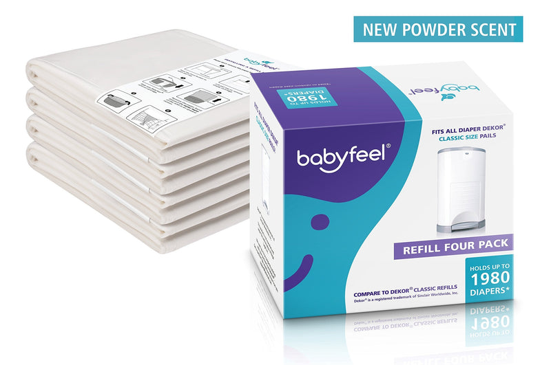 Babyfeel Refills Compatible with Dekor Classic Diaper Pails | 4 Pack | Exclusive 30% Extra Thickness | Diaper Pail Refills with Powerful Odor Elimination | Fresh Powder Scent | Holds up to 1980 Diapers - NewNest Australia