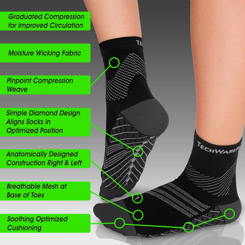 TechWare Pro Plantar Fasciitis Socks – Cushion Ankle Compression Socks Women & Men. Achilles Tendonitis Brace & Arch Support Medium Black / Gray - NewNest Australia