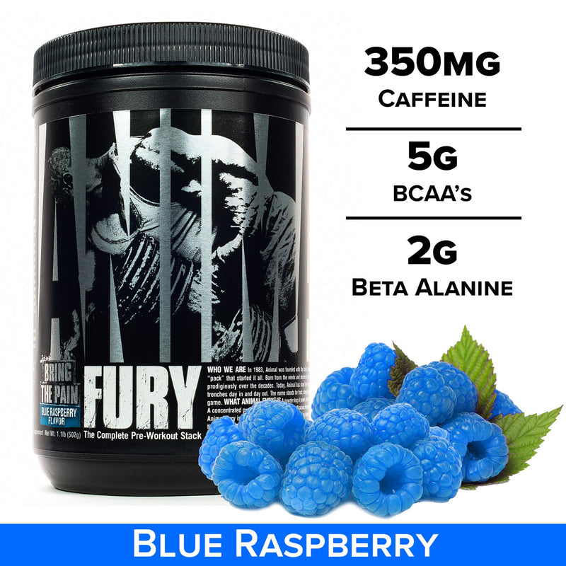 Animal Fury - Pre Workout Powder Supplement for Energy and Focus - 5g BCAA, 350mg Caffeine, Nitric Oxide, Without Creatine - Powerful Stimulant for Bodybuilders - Blue Raspberry - 30 Servings 1.1 Pound (Pack of 1) - NewNest Australia