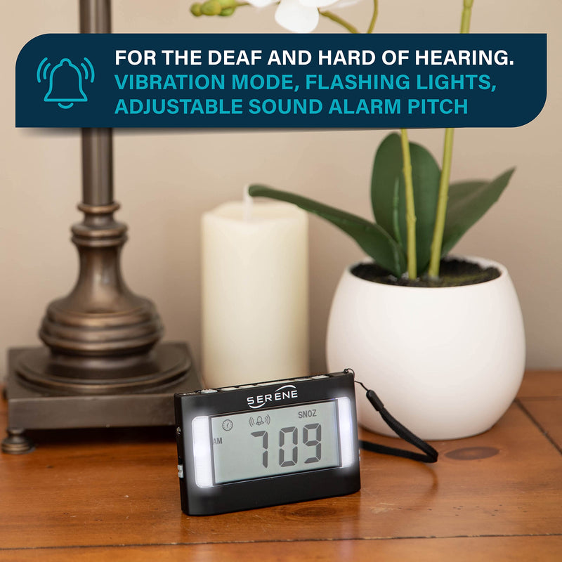 Serene Innovations Loud Alarm Clock for Heavy Sleepers Adults & Deaf: Vibrating Alarm Clock with Bed Shaker & Shock, Portable Flash & Multi-Mode Travel Companion - Portable Small Clock - NewNest Australia