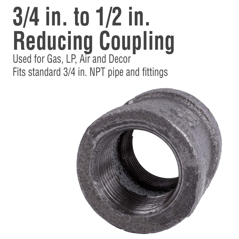 3/4" x 1/2" Inch Reducing Coupling Industrial Malleable Cast Iron Pipe Fitting 6 Pack by Pipe Decor, Pipe Components for Building Tables, Chairs, Shelving, and Custom Furniture, Six Pack Couplings Reducing Coupling 6 Pack - NewNest Australia