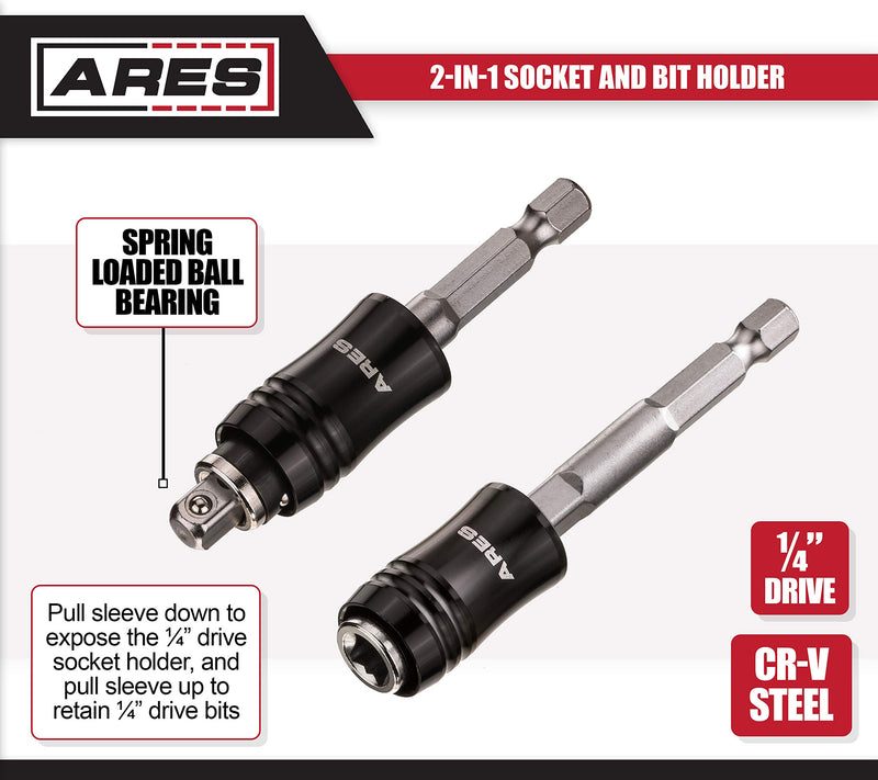 ARES 70034 - 2-in-1 Socket Bit Holder - Holds 1/4-Inch Drive Sockets and 1/4-Inch Drive Bits - Quick Change Mechanism Makes Switching Between Bits and Sockets a Breeze - NewNest Australia