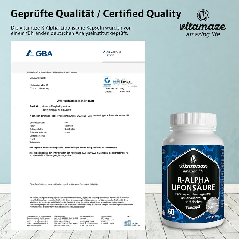 High-dose R-alpha lipoic acid, 200 mg per capsule, vegan, 2-month treatment, natural form of thioctic acid, quality product, bioactive dietary supplement without unnecessary additives, Made in Germany - NewNest Australia