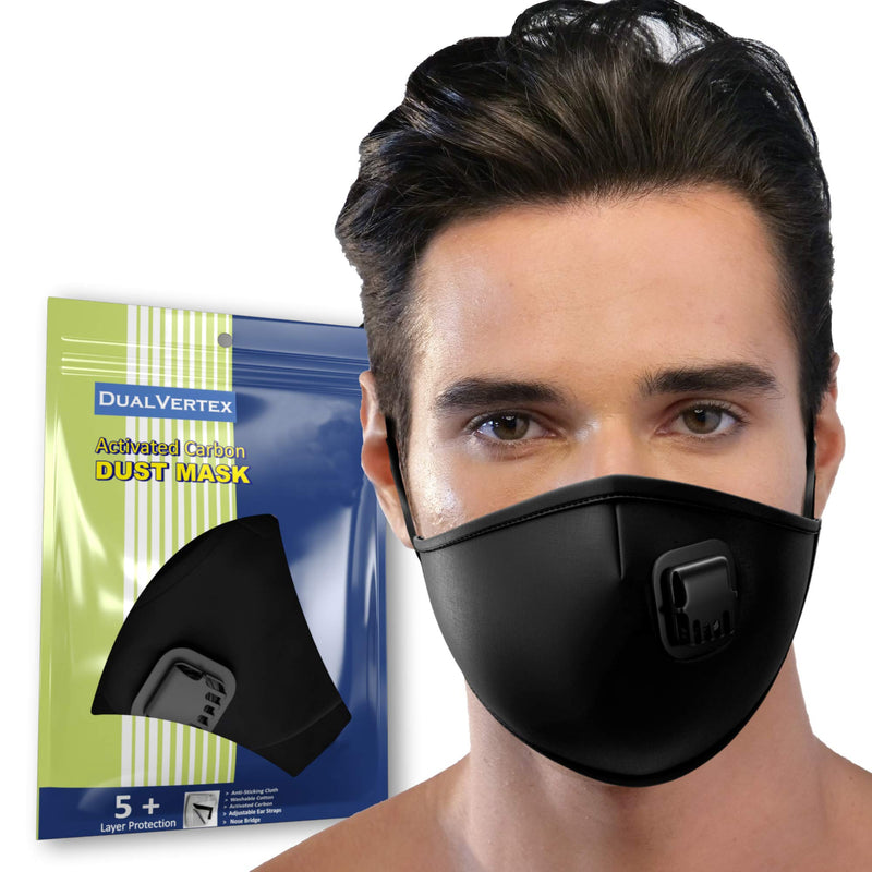 5 Layer Breathable Cotton Face Mask with Filter – Reusable Black Face Masks Washable Uk with Adjustable Ear Straps, Nose Wire & Replaceable Filters for Unisex 2 - NewNest Australia