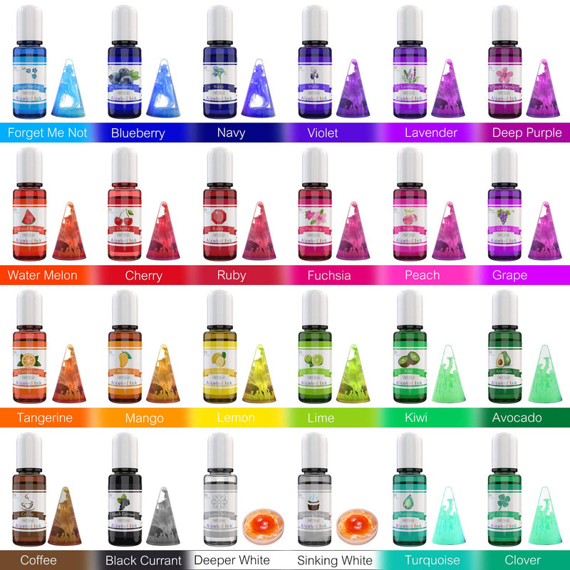 Alcohol Ink Set - 24 Vibrant Colors Alcohol-based Ink for Resin Petri Dish Making, Epoxy Resin Painting - Concentrated Alcohol Paint Color Dye for Resin Art, Tumbler Making, Painting - 24 x 10ml/.35oz 24 Bottles x 10ml - NewNest Australia