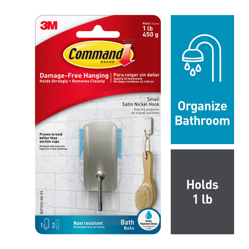 Command BATH33-SN-ES Bath Hooks, Satin Nickel, 4 Count 4 Bath Hooks - NewNest Australia